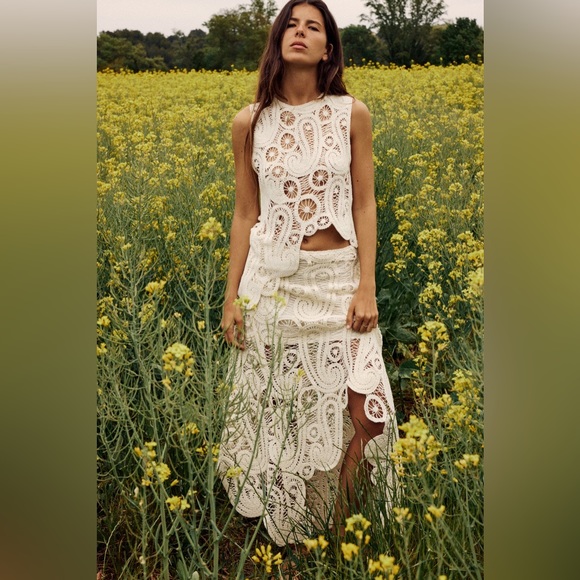 Zara Dresses & Skirts - NEW ZARA COTTON ASYMMETRIC CROCHET STRAW SKIRT SZ S REF 2712/012